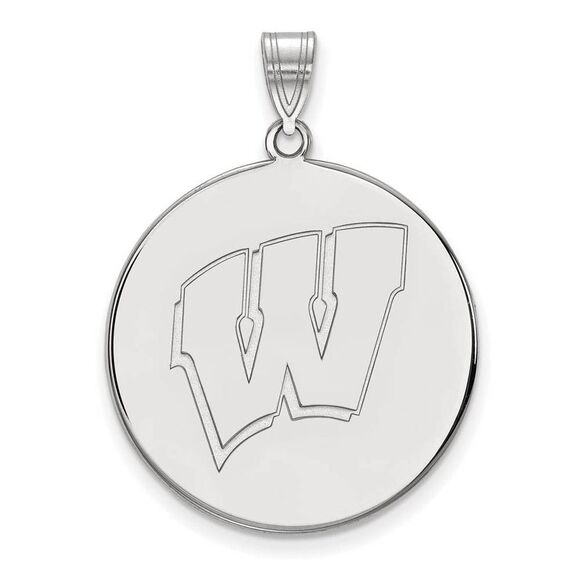 14k White Gold U. of Wisconsin XL Initial W Disc Pendant